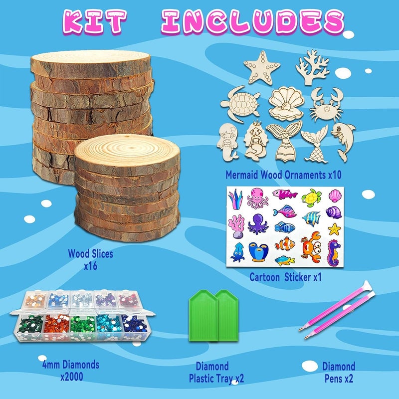 Klmars Mermaid Themed Wooden Painting Kit-Glow in The Dark-Arts & Crafts Gifts for Kids Girls Ages 6-12-Wood Slice Craft Activities Kits -Mermaid Art Toys for Kids Christmas Gifts - Image 4